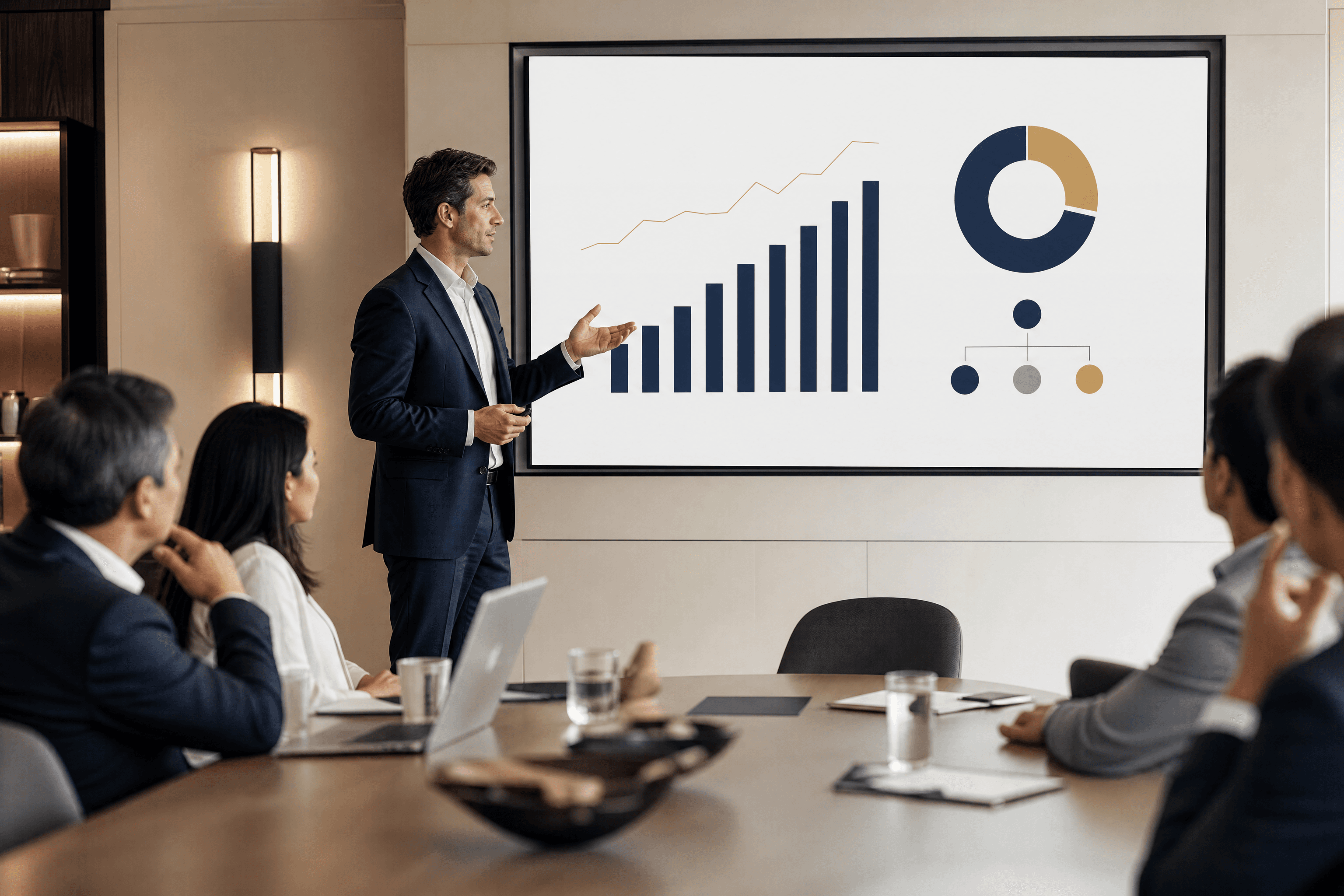 A founder presenting a strategy to investors in a boardroom